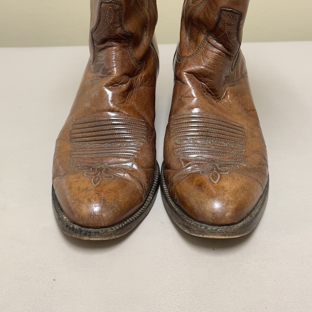 Vintage SAS Bootmaker Cowboy Boots Men 9B Brown Leather Western Rodeo Shoes‎ USA - Picture 7 of 16